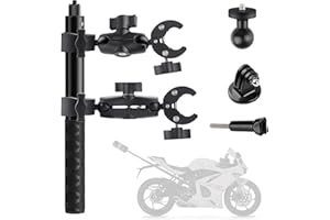 Aolawco Uchwyt na kamerę 360 stopni z podwójnym zaciskiem i pięciopniowym regulowanym kijem do selfie uchwyt motocyklowy do Insta360 X4 X3 X2 ONE RS Ace Pro Ace Hero 12/11/10