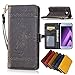 Produktbild Samsung Galaxy A5 2017 Leder Hülle,Handy Hülle Tasche Samsung Galaxy A5 2017,Ledertasche für Samsung Galaxy A5 2017,Leweiany Handytasche Samsung Galaxy A5 2017 Schutzhülle aus Echt-Leder Retro Blumen Prägung Hülle im Ständer Bookstyle Wallet Tasche Flip Brieftasche Etui Schale mit Kartenfach, Magnet und Praktischer Standfunktion Luxus Tasche für Samsung Galaxy A5 2017 - Premium Hülle in Schwarz