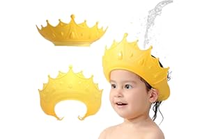 Shower Caps for Kids, KAMHBE Baby Shower Cap Shield Adjustable Crown Hair Washing Shampoo Shield Baby Visor for Eyes, Ears and Face (Yellow)