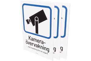 Nosico Kameraövervakningsdekal – Med Inspelning 24h om Dygnet, 3-pack, Svenska, Varningsdekal, Klistermärke, Vinyl, A6, 105 x 148 mm