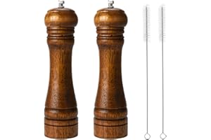 BINHAI macina sale e pepe, set macina pepe in legno kit macine manuali solido con forte smerigliatrici in ceramica regolabile 2 pezzi 8 pollici (I 2 Colori Vintage)