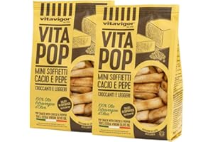 VITAVIGOR Snacks VitaPop de Cacio y Pepe, Mini soffietti salados de queso y pimienta, Sanos y Equilibrados (Pack 2 bolsas x 120g)