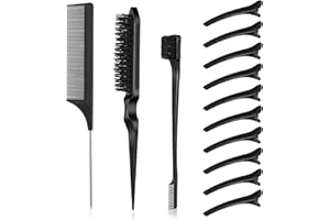 tao pipe 3 Stück Toupier Bürste und 10 Stück Haarklammern Haarclips Set,Doppelkanten Bürste und Kamm Borsten Haarbürste Kamm Pflege Kanten Bürste Kämme Robuster Rattenschwanz Kamm
