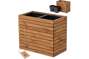 ‎HOMERZO HOMERZO Pflanzkübel Holz – imprägniert wetterfest – mit herausnehmbarem Kunststoffeinsatz – Hochbeet Blumenkasten für Balkon Garten Terrasse (Horizontal-braun 67x36 H55 cm)