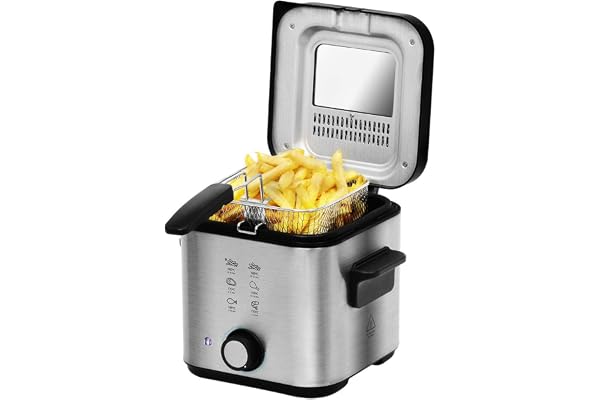 Cecotec Friteuse Électrique CleanFry Infinity 1500. 1.5 L, Jusqu’à 190 ºC, Cuve émaillée, Filtre OilCleaner, Finition en Noir, 900 W.