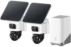 Zestaw eufyCam S4 z 2 kamerami, bezprzewodowa kamera solarna do monitoringu zewnętrznego, kamera PTZ z 3 obiektywami, 4K UHD, śledzenie wielu kamer 360°, automatyczne śledzenie