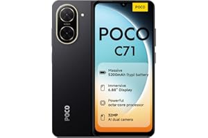 XIAOMI POCO C71 Smartphone, 3+64GB, Black, UNISOC T7250 processor, 5200mAh battery, 32MP AI dual camera, 6.88" large screen display (No power adapter included)