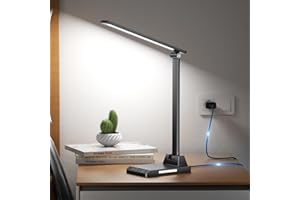 Ylatoial Lampada da Scrivania, Lampada da Tavolo, 5 Modalità di Luce x 10 Livelli di Luminosità, USB Lampada Scrivania, Timer 30/60min Lampada Led da Tavolo, Nero