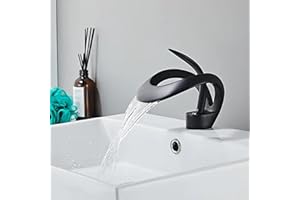 SJQKA Rubinetto Bagno Lavabo Cascata, Bagno Cascata Rubinetto Lavabo E Fredda E Calda Regolabile Miscelatore Da Lavandino,Rubinetto Da Bagno Per Lavandino A Cascata (Nero)