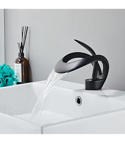 Hoge Wastafel Mengkraan voor Badkamer, Zwarte Waterval Wastafel Kraan, Messing Aanrecht Waterval Wastafel Kranen, Een Gat Badkamer Kranen Mixer Wastafel Kraan Hoge Wastafel Mengkraan voor Badkamer, Zwarte Waterval Wastafel Kraan, Messing Aanrecht Waterval Wastafel Kranen, Een Gat Badkamer Kranen Mixer Wastafel Kraan