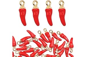 QOZJI Ciondolo peperoncino 30 pezzi, ciondolo cibo peperoncino piccolo, ciondolo gioielli peperoncino, ciondolo micro cibo peperoncino smaltato mini peperoncino rosso, adatto per la creazione di gioielli