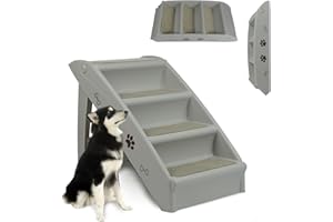 ORHEYA Hundetreppe für Kleine Hunde, Haustiertreppe 4 Stufen Katzentreppe für Alte Katzen, Kunststoff Faltbare Hundetreppe für Bett 50cm Hoch, Belastbarkeit bis zu 75kg Grau