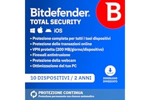 Bitdefender Total Security 2025 | 10 Dispositivi | 2 Anni | PC/Mac/iOS/Android | Codice di attivazione via email | Rinnovo automatico