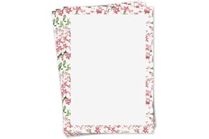 YOUNIKAT Papier à lettres cadre fleurs I 50 feuilles DIN A4 I rose rouge vert I printemps fleurs invitation anniversaire Saint-Valentin amour sans enveloppe I dv_020