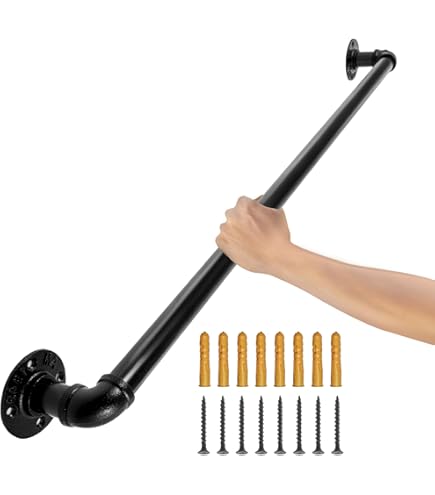 Buisleuning 32 Mm Diameter VEVOR Trap Leuning 2,7 M - Koolstofstaal, Draagkracht 200 Kg Per Buizen, 3 Delen Met 4 Wandhouders Industriële Stijl Trapleuning