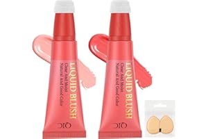 OHSN Blush Liquido 2Colori Blush in Crema Contouring Viso Stick Liquid Blush Crema Blush Stick Illuminante Viso Stick con Cuscino Applicatore Lunga Durata Natural Contour Beauty Wand con 2 Soffi in Polvere