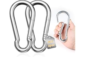 LALAGO Mousqueton de Fixation pour Charges Lourdes, 2Pcs M12 140mm x φ12 mm, Acier Inoxydable 304, Grand Mousqueton Inox de Fixation Capacité de Charge de 550kg