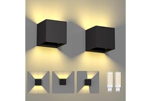 ChangM 2 Piezas Aplique Exterior Pared 7W Lámpara de Pared Led, Con Haz de Luz Ajustable, Lámpara de Pared IP65 Negra, Con Bombilla LED G9 Reemplazable, Carcasa Negra