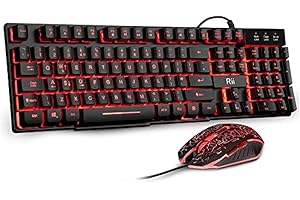 Rii RK108 Gaming Keyboard and Mouse Set,Wired LED Light Up Keyboard Mouse with 3 Colors Backlit (Red/Purple/Blue),Compatible with PC,Laptop,Windows,Gamer,Xbox one,PS4,PS5-UK Layout