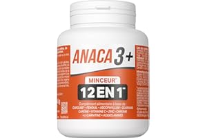 ANACA 3+ - Minceur 12 En 1 - Complément Alimentaire - Réduit l'appétit(1) & Absorption Des Graisses(3) - Caféine & L-Carnitine - Programme Minceur 30 Jours - Fabriqué En France - 120 Gélules