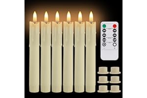 MI CASA Drip Wax Flameless Flickering Taper Candles with Remote Control, Timer, Dimmer, 3D Wick Light Ivory Window Candles Battery Operated Pack of 6, Christmas Home Wedding Decor (0.78 X 6.69 Inch)
