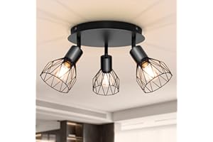 Dehobo Oprawy oświetleniowe punktowe do sufitów Regulowana Reflektor kuchenny z podstawą E14 Czarna 3-kierunkowa lampa sufitowa Przemysłowa do wnętrz Dom Sypialnia Przedpokój Salon Sklep