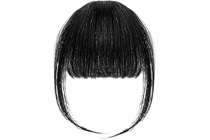 ALLY-MAGIC Clip in Fringe, Clip in Bangs for Women Hair Extensions with Temples Hairpieces, Fashion Wispy Bangs Fringe Air Bangs Clip for Daily Wear Y7LHJFP (black)