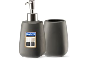 KADAX Set da bagno da 2 pezzi in ceramica, accessori da bagno, dispenser di sapone, bicchiere da bagno, portasapone e scopino WC (bicchiere e dispenser antracite) (K8180)