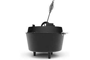 ‎ELITE BBQ ELITE BBQ Suppenkessel dutch-oven set mit Füßen 6.0 qt, unser Eintopfofen für Kesselgulasch mit dutch oven pan ausgestattet, der Topf aus Gusseisen Hexenkessel Gulaschkessel Schmortopf dutsch-oven