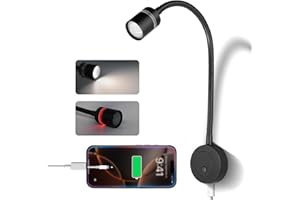 Acegoo Lampa do czytania LED 12V, elastyczna szyja łabędzia 4000K, ściemnialna czerwona lampka nocna, 20W ładowarka typu C, do łodzi kabinowej, ciężarówki, furgonetki