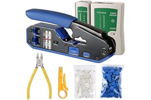 Brileine Lan Network Cable Tester RJ45 Crimp Tool Kit CAT5 CAT5e CAT6 Crimpadora Ethernet Crimpadora para conectores RJ11RJ12RJ45, 50 conectores CAT5e CAT6, 50 piezas Cubiertas, cortadores