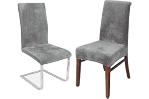 LANSHENG Fundas Cubiertas de Silla,Spandex elástico con Banda elástica, Fundas de Terciopelo para Silla de Comedor grande para Restaurante, Banquete de Fiesta de Hotel (Gris Claro,2 Pack(M))