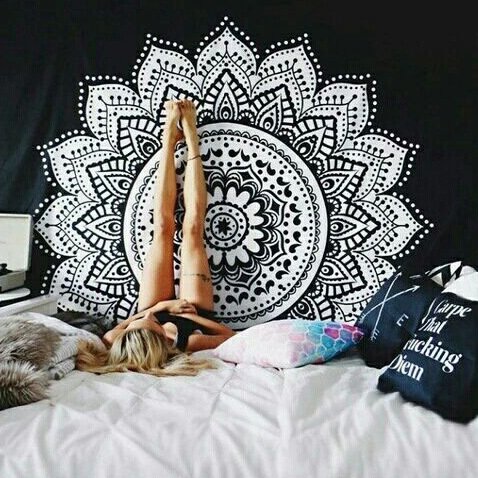 caxmtu Wandbehang Tapisserie Mandala Wandteppiche Traditionelle Baumwolle gedruckt Bohemian Hippie groß Art Wand schwarz weiß