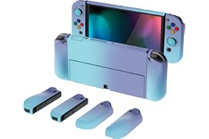 PlayVital Coque pour Switch OLED,Cover Joycon pour Nintendo Switch OLED Housse de Protection avec Capuchon Joystick & AlterGrips Boutons-Dégradé Bleu Violet