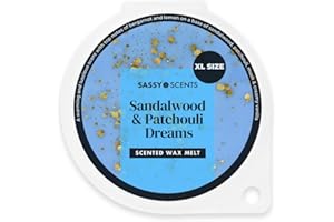 SASSY SCENTS Sassy Shop Wax - Scented Wax Melt, Sandalwood & Patchouli Dreams - Organic Soy Blend Wax Melts - Luxurious, Long-Lasting Fragrances for Any Living Space - Vegan Friendly, XL Size 70g