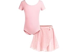 Bricnat Mädchen Ballettkleidung Ballettkleid Kinder Balletttrikot Kurzarm Langarm Tanzbody Tanzkleid aus Baumwolle mit Chiffon Rock Tütü 2-10Jahre