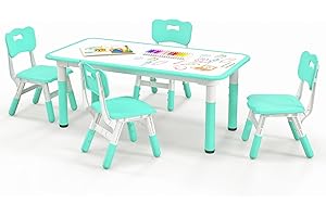GOPLUS Table Enfant avec 4 Chaises, Réglable en Hauteur, Table a Dessin Enfant d'Activité avec Plateau à Graffitis, Bebe18+ Mois pour Chambre d'enfant, Maternelle (Vert)