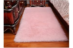 DQMEN Piel de Cordero Oveja/Sheepskin Rug Cordero, imitación mullida Alfombras imitación Piel sintética Deko Piel,para salón Dormitorio baño sofá Silla cojín (Rosa, 50 x 150cm)