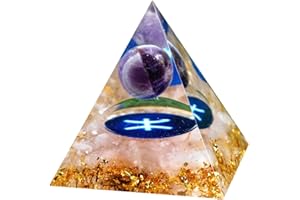 Besorgone Pirámide de orgón estilo Piscis piedra curativa de cristal esfera de amatista con cuarzo rosa para energía positiva protección de chakras reiki orgonita pryamidas regalo de meditación