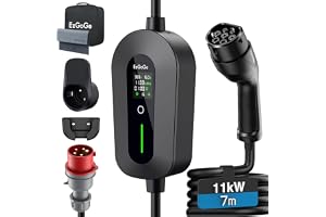 EzGoGo Mobil väggbox 11 kW laddare typ 2 (3-fas) med 7 m laddningskabel, CEE 16 A till typ 2, EV laddningsstation med justerb