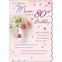 80th Birthday Card To Celebrate A Special Mom From Son From Daughter Printable Eightieth Birthday Mother 80 Birthday Gift Flower Butterflies