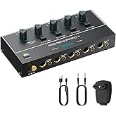 YGiTK Audio Mixer 4 Kanal Stereo Audiomischer 6,35 mm+3,5 mm Mini-Audiomischer 4 Eingänge & 1 Ausgang, Type-C Aufladen, Ultra