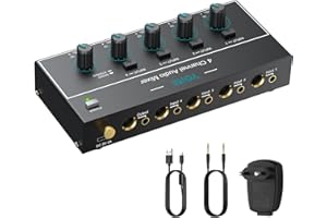 YGiTK Mini Mezclador de Audio, Mezclador de Línea Estéreo de 4 Canales de 6.35mm+3.5mm TSR Salida de Audio Jack de Entrada para Guitarras, Bajo, Teclados, Micrófono Dinámico