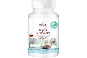 Koppar 3-komplex – 360 tabletter – 2mg koppar per tablett – Högdoserad – Biotillgänglig – Kvalitet från Tyskland – ViVe Supplements