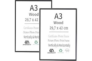 Weikani Cornice portafoto in legno formato A3, 2 pezzi, 29,7 x 42 cm, cornice per certificati, con plexiglass, per montaggio a parete o esposizione da tavolo