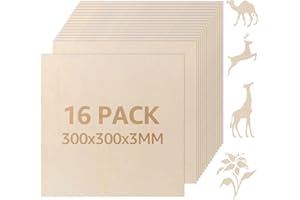 ‎AKOLAFE AKOLAFE 16 Stück Bastelholz Sperrholz 300x300x3 mm Natürliche Lindenholz Platten A4 Holzbretter zum Basteln Dünne Holzplatte Rechteckiges A4 Naturholz für DIY Handwerk, Malen, Modell, Dekor