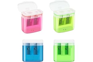 JEFURE Anspitzer Set mit Behälter - 4 Stück in 4 Farben, für dicke und dünne Stifte, mit Doppellöchern und Deckel, ideal für Kinder und Schule/Büro