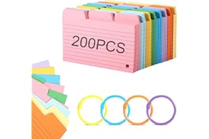 XOUDKE Cartoncini per l’apprendimento, Cartoncini ColoratI a Righe, Schede di Revisione con 4 Anelli in Plastica 12.5 * 8cm Schede di Revisione a Righe Colorate 8 Colori per Imparere, Formule, Appunti