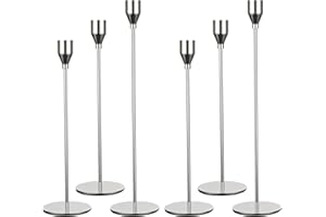 HASJOIN 6 Pack Tapered Candelabra Silver Candle Holders Two pairs of each size Fits Most Candle Decorations Iron Candle Holders For Fireplaces, Weddings, Dinners, Birthday Parties, Table Centerpieces