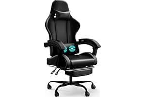 Devoko Fotel gamingowy, krzesło biurowe，Biurowe Krzesło Komputerowe z Podnóżkiem, Krzesło Gamingowe Wytrzymałe do 150kg, Oparcie Regulowane 90-135°, Ergonomiczne Krzesło PC, Obrotowe o 360°, Czarny